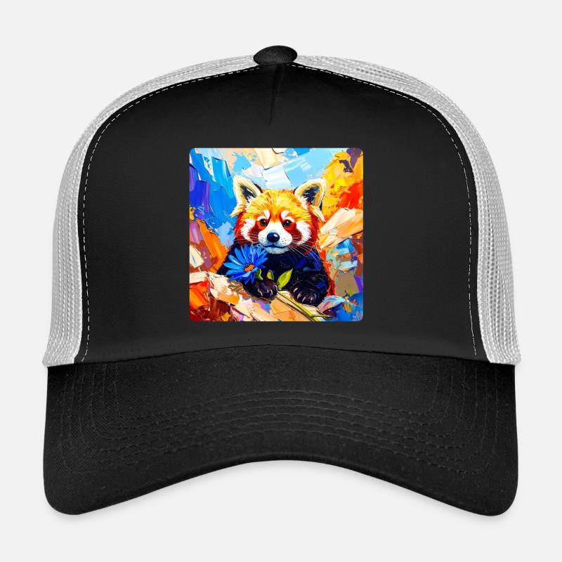Red Panda Blue Flower Trucker Cap