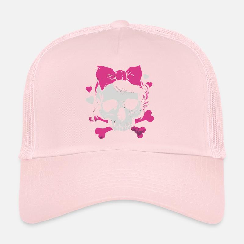 Pink Skull with Braids and Bows Trucker Cap