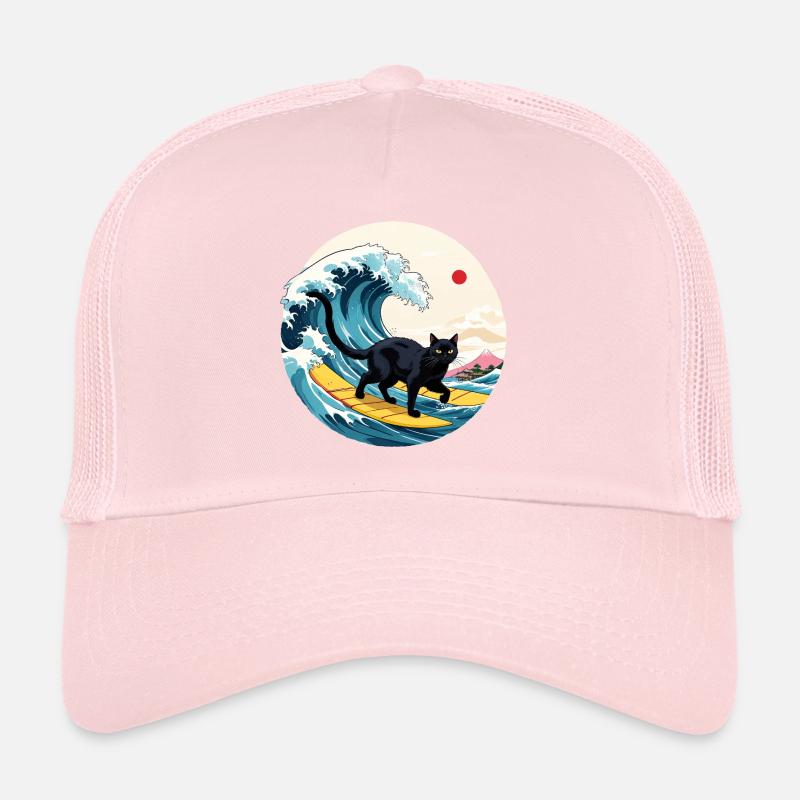 Black Cat Surfing Wave Trucker Cap