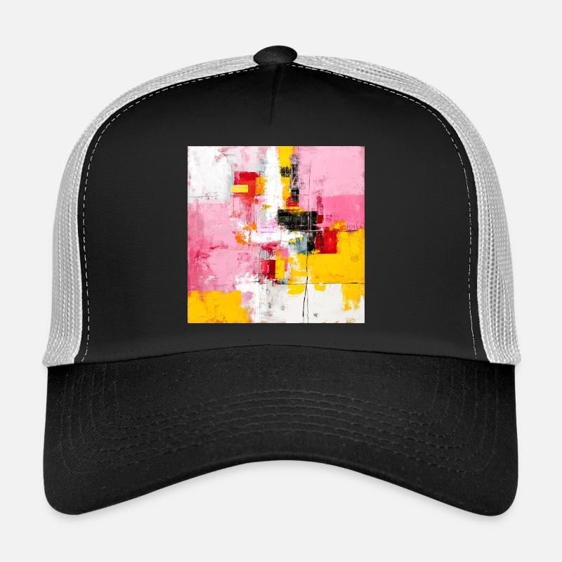 Abstract Color Blocks Pink Yellow Trucker Cap
