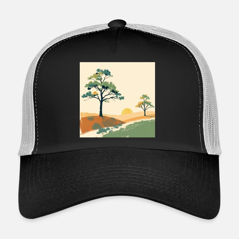 Arbres pastel coucher soleil Casquette trucker 