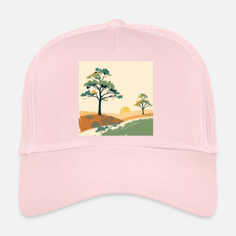 Arbres pastel coucher soleil Casquette trucker 