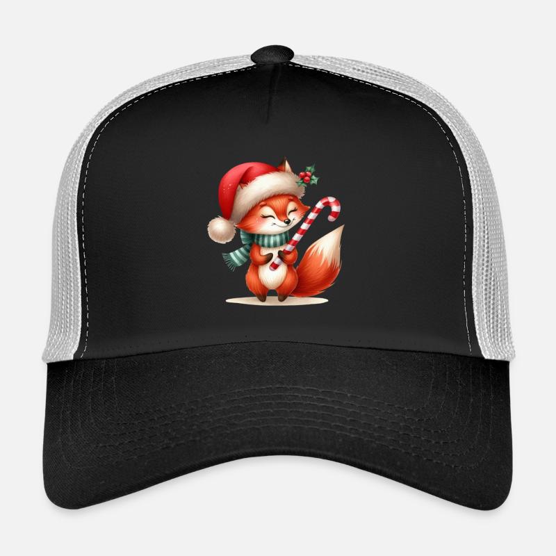 Festive Fox with Candy Cane Trucker Cap