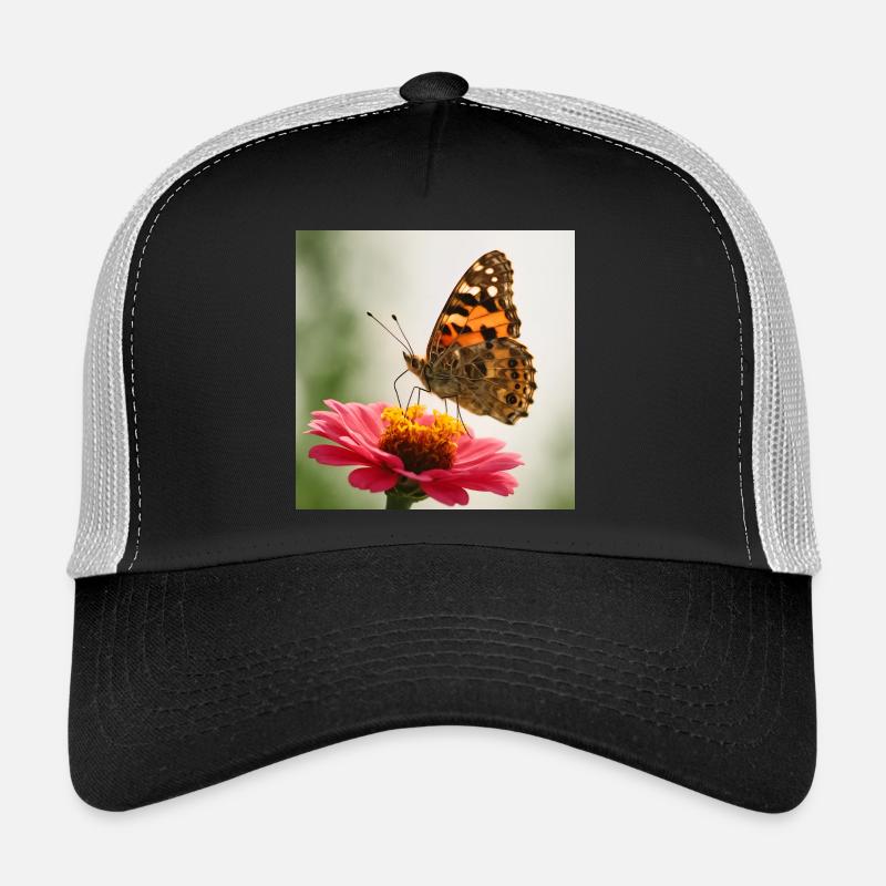 Schmetterling auf einer rosa Blume - Trucker Cap - Schwarz/Steingrau