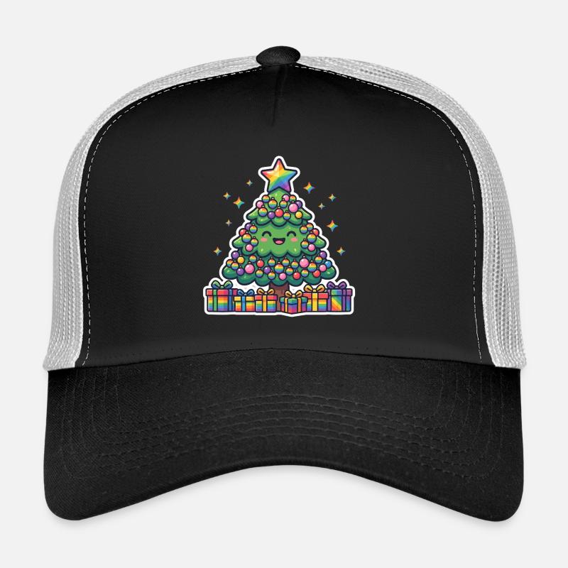 Cheerful rainbow Christmas tree cute Trucker Cap