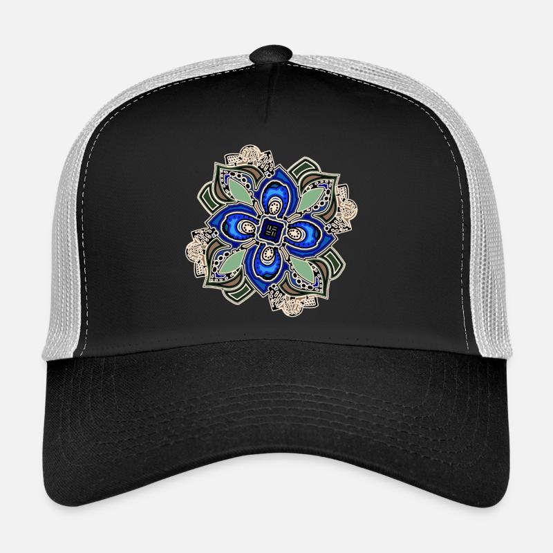 Teal Extravagant Mandala Flower Trucker Cap