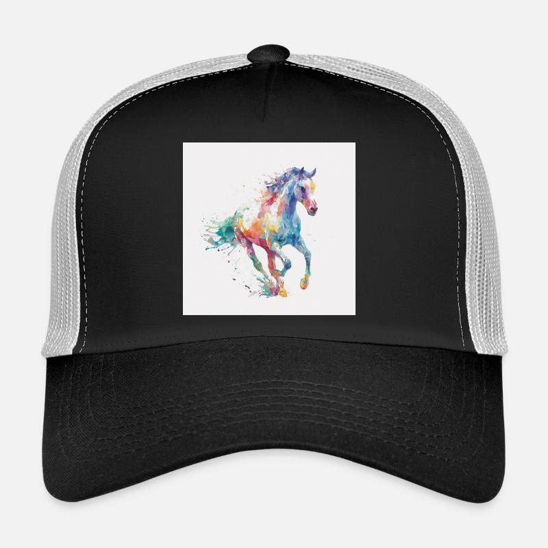 Regenbogenpferd Aquarell-Burst - Trucker Cap - Schwarz/Steingrau