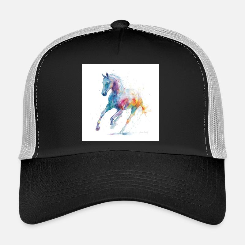 Regenbogen-Aquarellpferd in Bewegung Trucker Cap