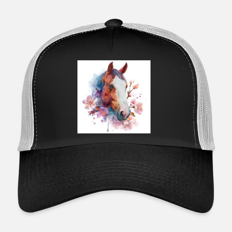 Portrait aquarelle de la fleur de cheval Casquette trucker 