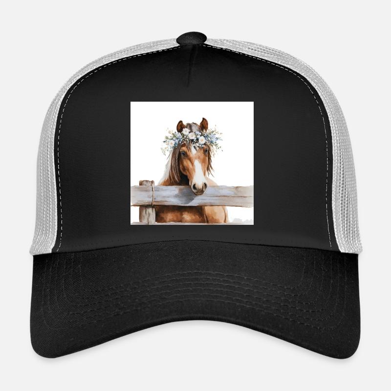 Floral Crowned Horse Trucker Cap