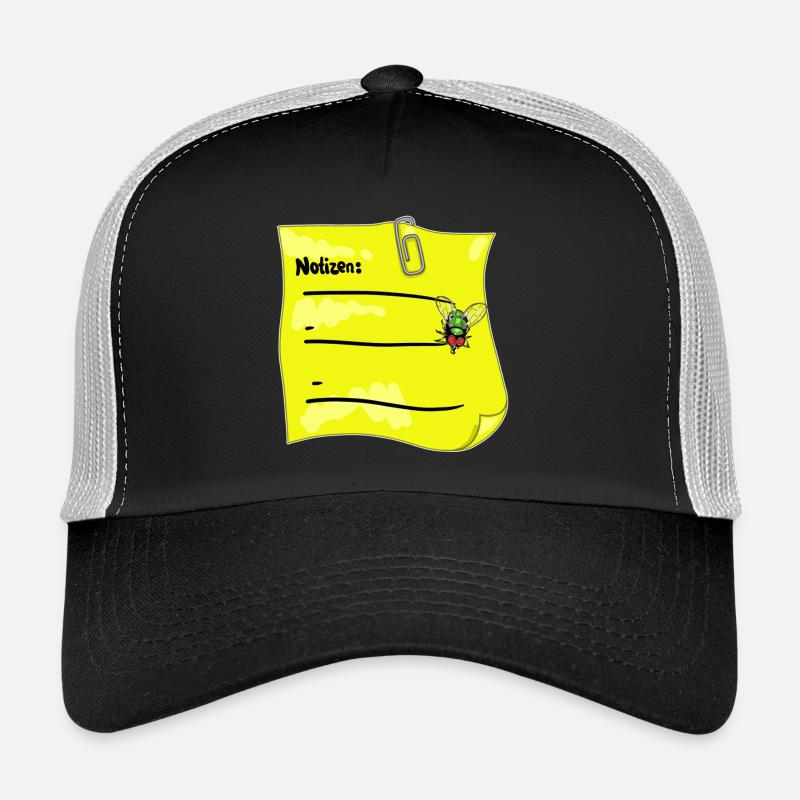Notizzettel gelb – Büroklammer & Fake‑Fliege - Trucker Cap - Schwarz/Steingrau