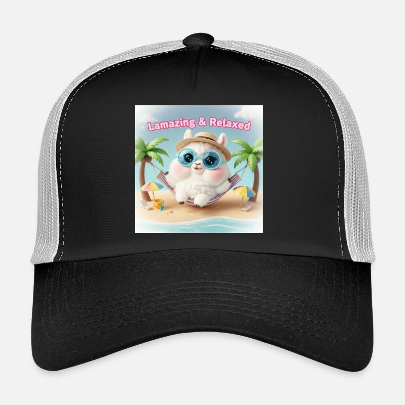 Llama Relax Beach Blaue Brille - Trucker Cap - Schwarz/Steingrau