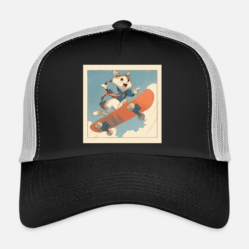 Retro-Katzen-Skateboarder im Flug Trucker Cap