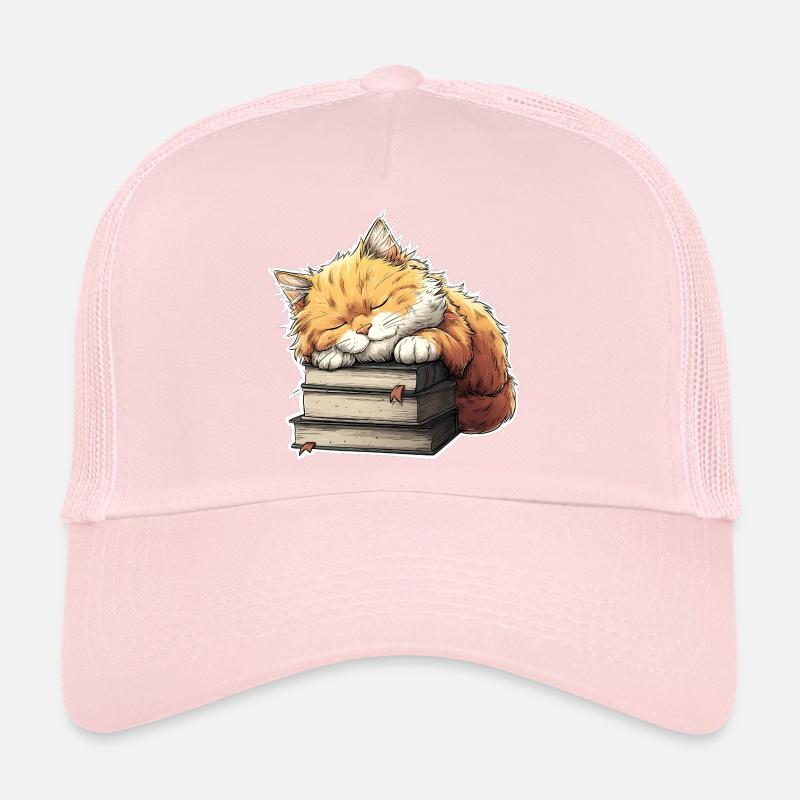 Chat mignon dormant sur une pile de livres Casquette trucker 