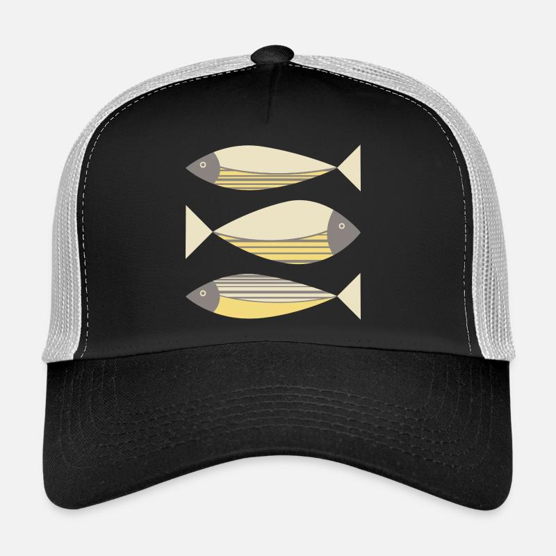 Illustrated Graphic Fish Yellow Gray Trucker Cap