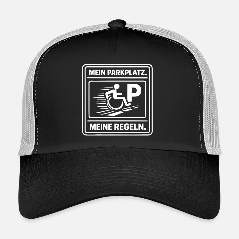 Utilisateurs de fauteuils roulants – Ma place de parking – Mes règles - Casquette trucker  - noir/gris pierre