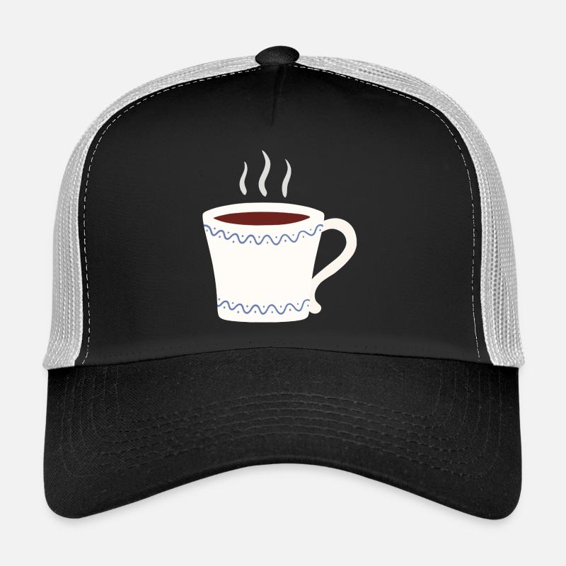 Steaming Mug with Blue Wave Trim Trucker Cap