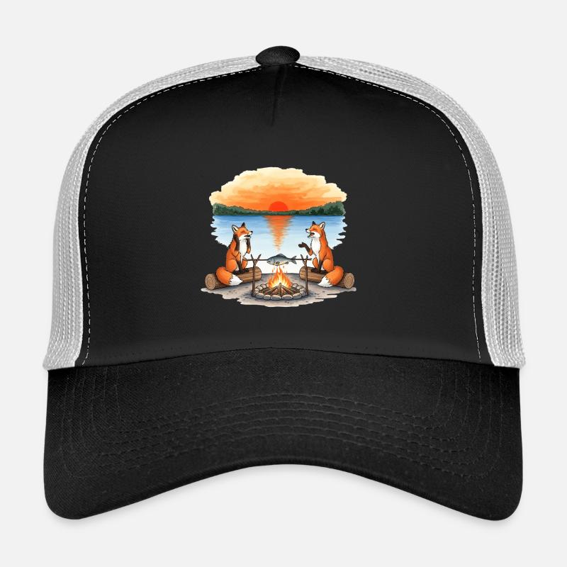Feu de camp Fox au coucher du soleil au bord du lac - Casquette trucker  - noir/gris pierre