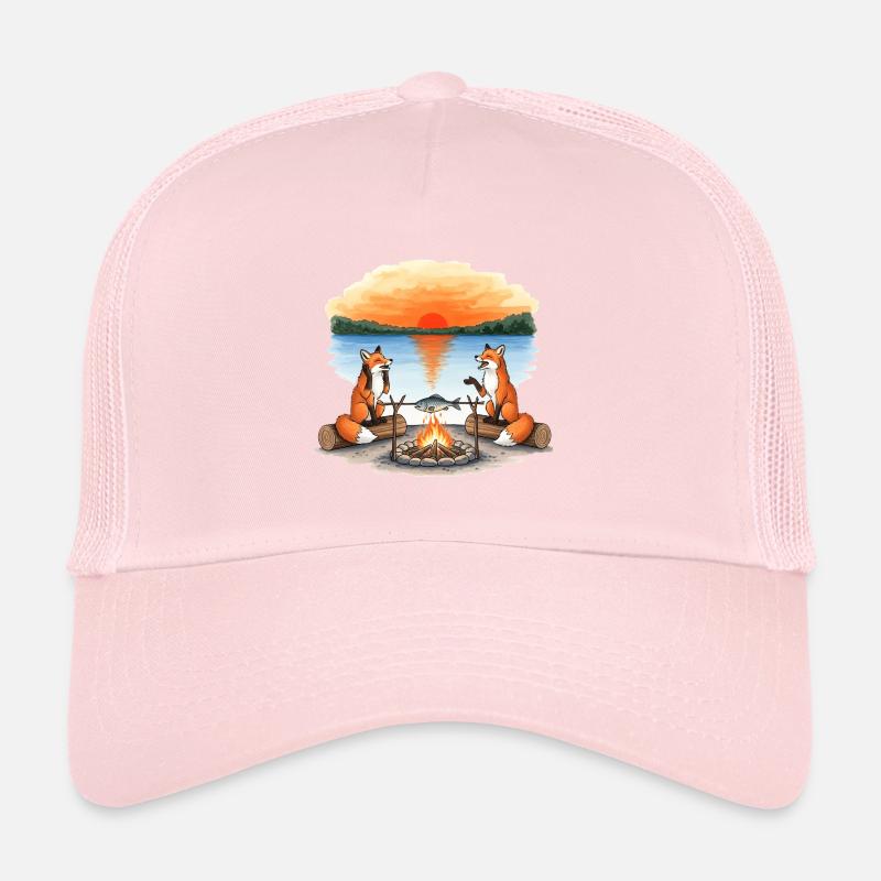 Fox Campfire at Sunset by Lake Trucker Cap