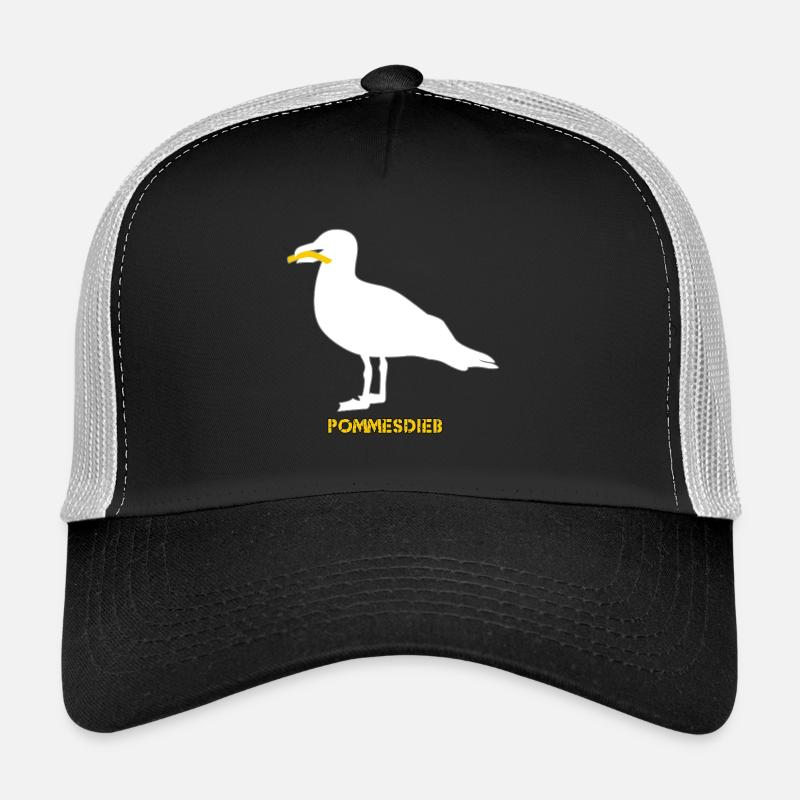 Pommesdieb Möwe - Weiß - Trucker Cap - Schwarz/Steingrau