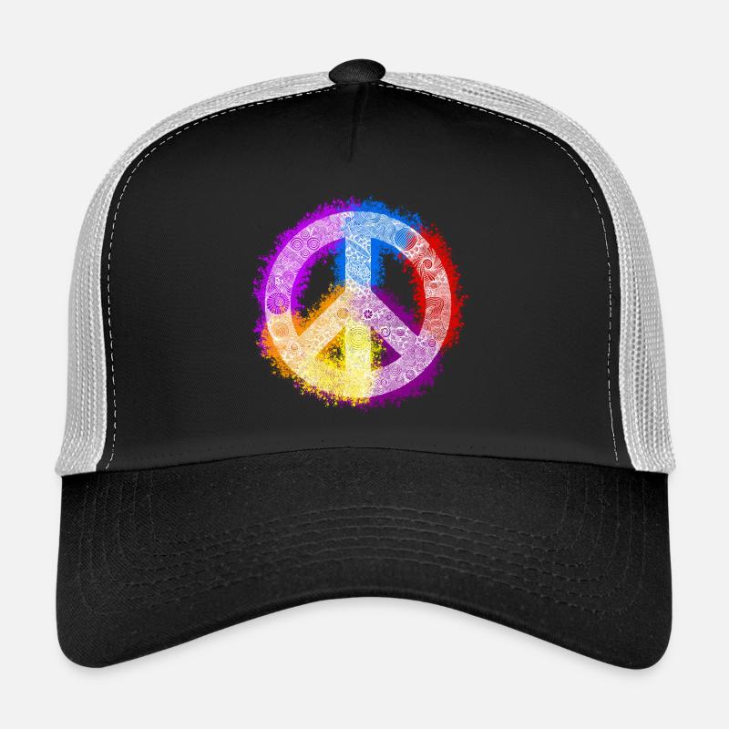 Zentangle-Peacezeichen - Trucker Cap - Schwarz/Steingrau