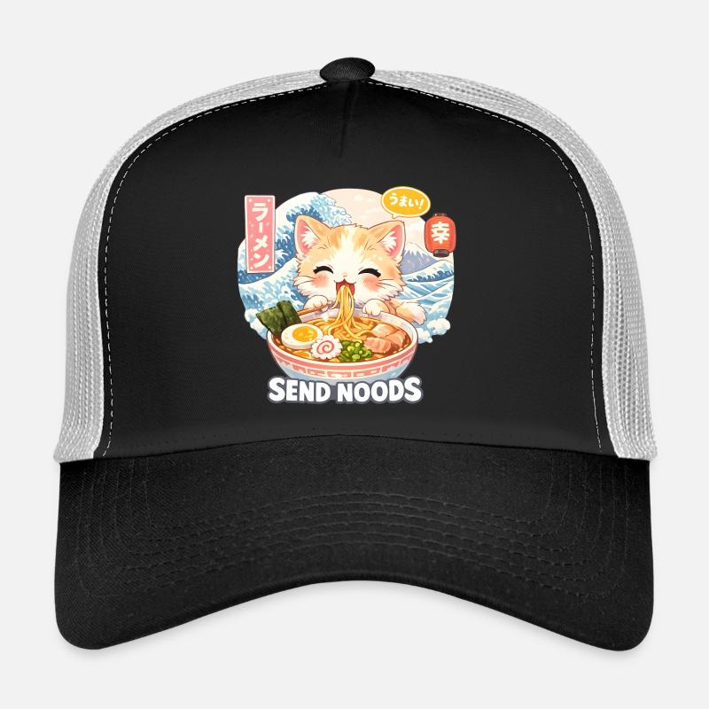 Motif Retro Wave Ramen Nouilles Chat Casquette trucker 
