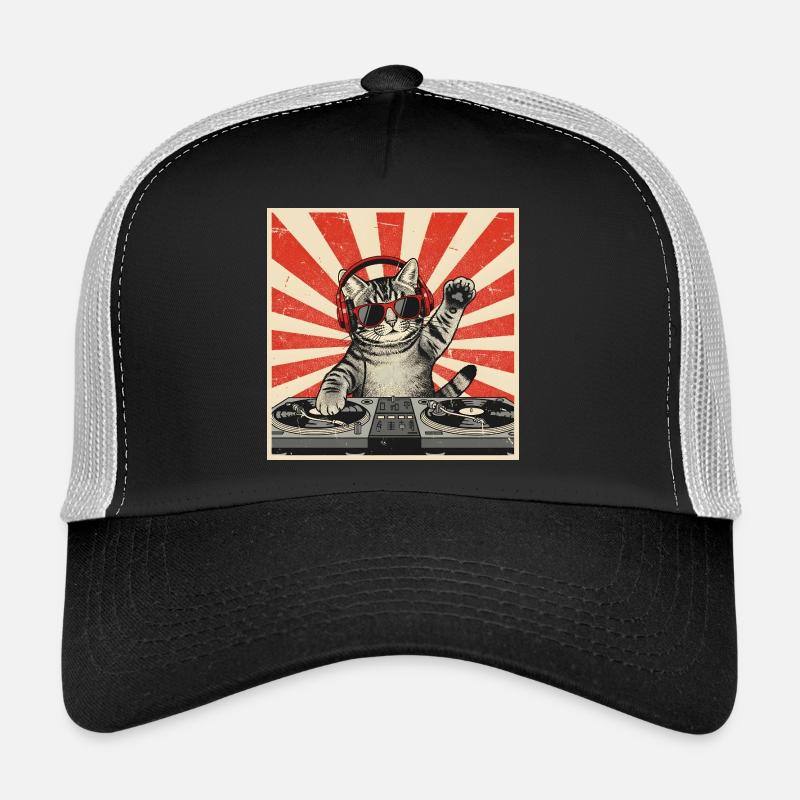 Cat DJ Pop Art rétro Casquette trucker 