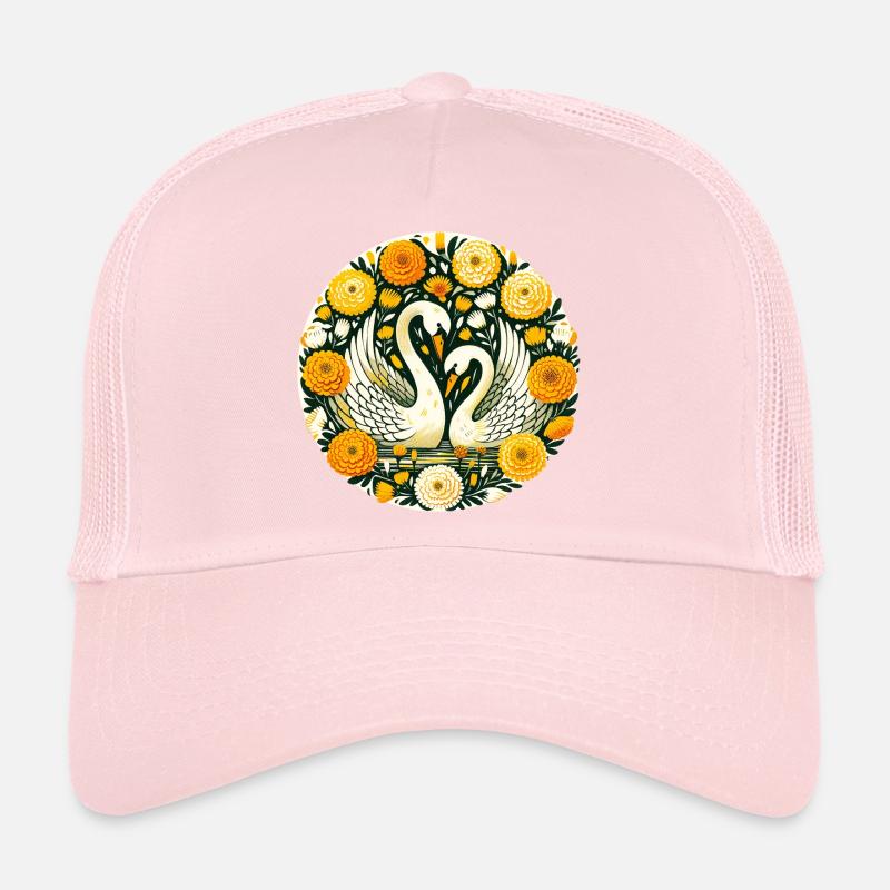 Cygnes dans le cercle fleuri doré Casquette trucker 