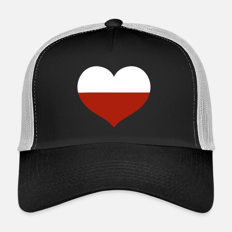 Emblème du drapeau du drapeau polonais en forme de cœur Casquette trucker 