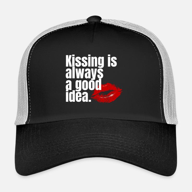 Kissing Is Always a Good Idea Typo Print - Trucker Cap - Schwarz/Steingrau