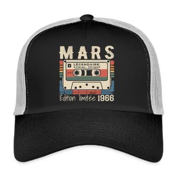 Geburtstag 1966 März 1966 geboren im März 1966 - Trucker Cap - Schwarz/Steingrau - Vorne