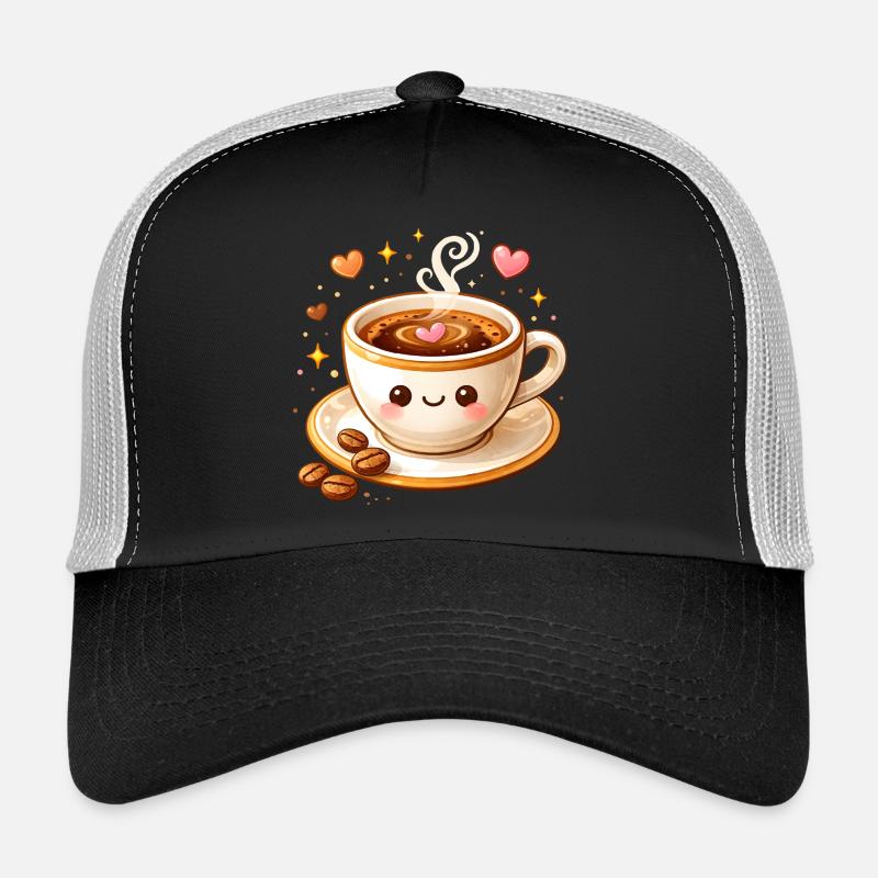 Cute Coffee Mug with Face Illustration Trucker Cap