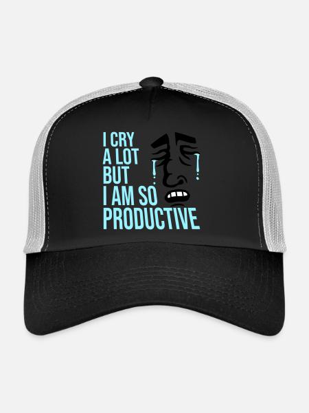 Je pleure beaucoup mais je suis tellement productif, émotions drôles - Casquette trucker  - noir/gris pierre - Devant