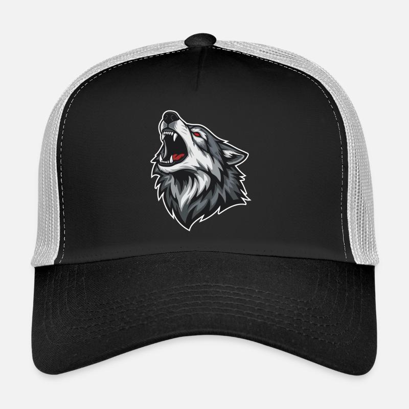 Wild Wolf Howling Red-Eyes Wolf Mascot Trucker Cap