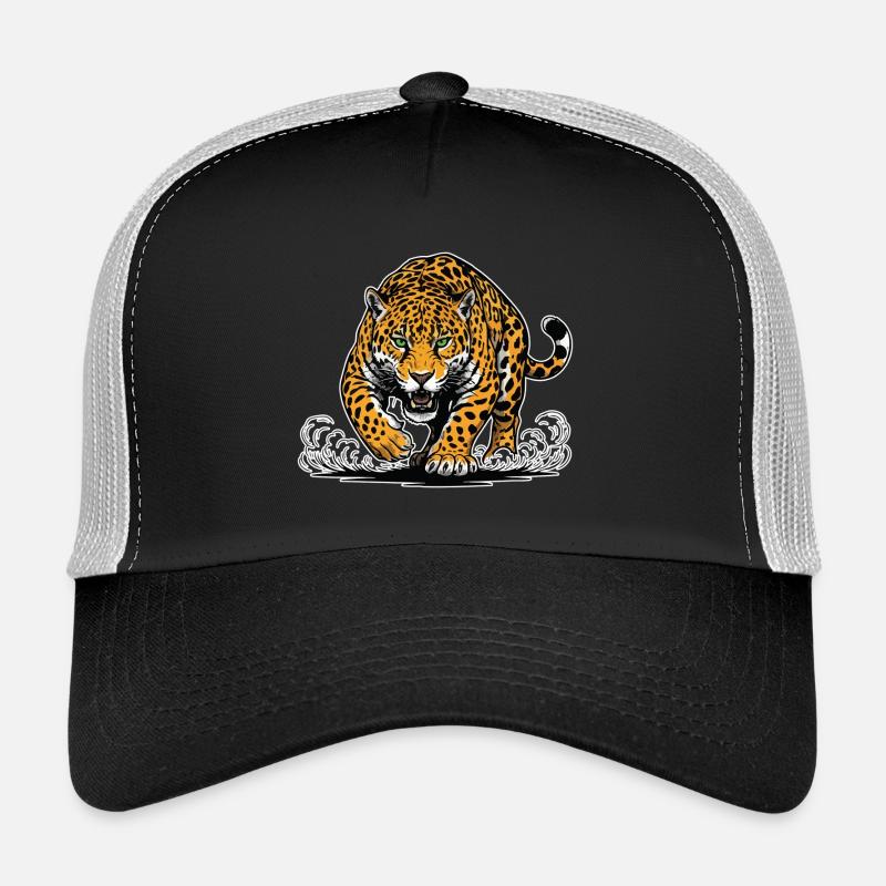 Jaguar-Leopard greift Wassermaskottchen Räuber an Trucker Cap