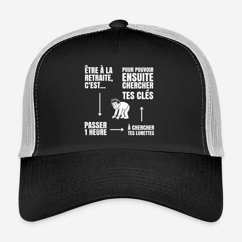 Im Ruhestand mit oder ohne Brille (weißer Text) - Trucker Cap - Schwarz/Steingrau