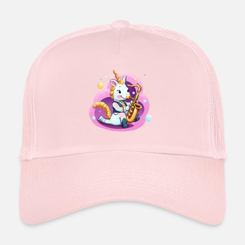 Saxophone licorne dans un tourbillon rose Casquette trucker 