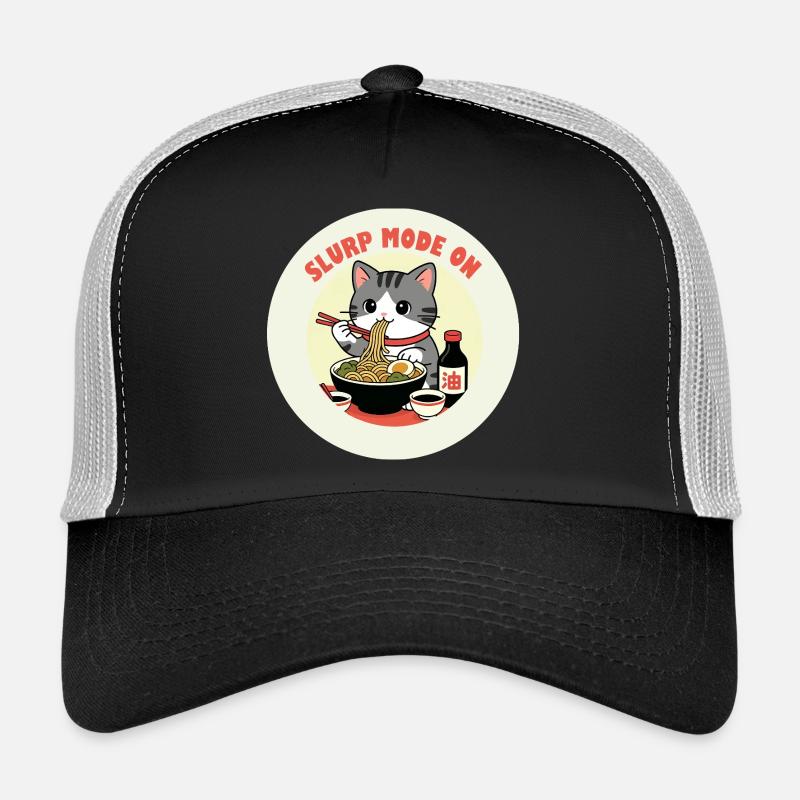 Kätzchen, das Ramen-Schlürf-Modus frisst - Trucker Cap - Schwarz/Steingrau