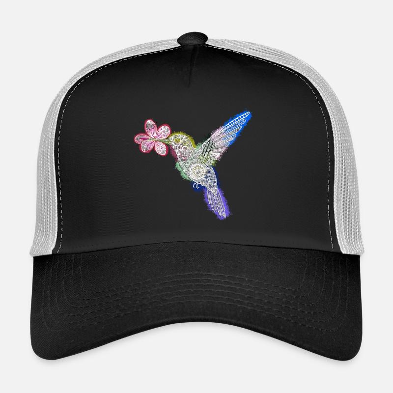 Zentangle-Kolibri mit Blume - Trucker Cap - Schwarz/Steingrau