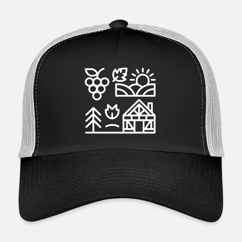 Morgenlicht über Weingarten und Haus - Trucker Cap - Schwarz/Steingrau