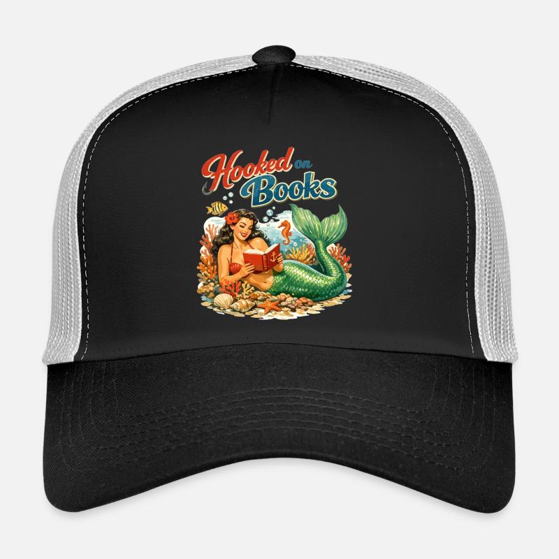Hooked on Books – Retro Mermaid Pinup Art Trucker Cap