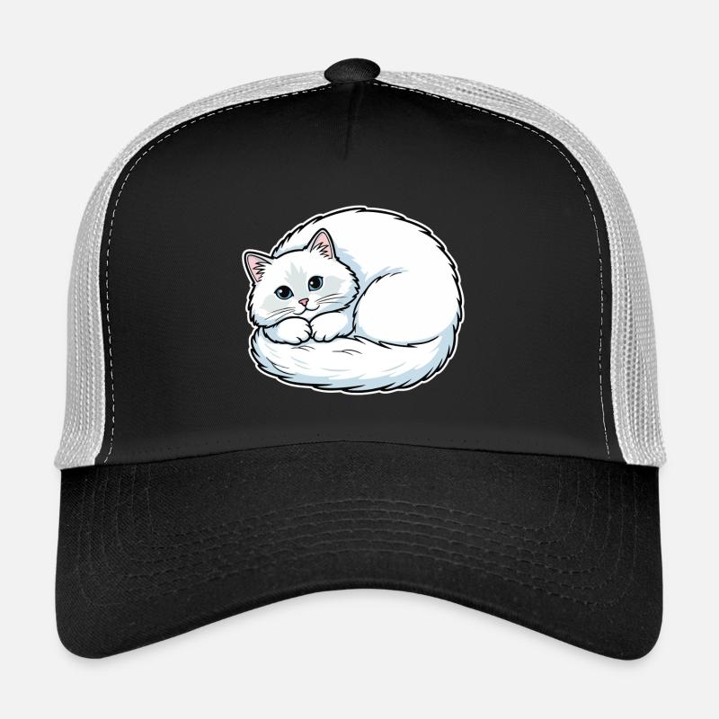 Weiße Angora-Katzen-blaue Augen, niedlich, niedlich Trucker Cap
