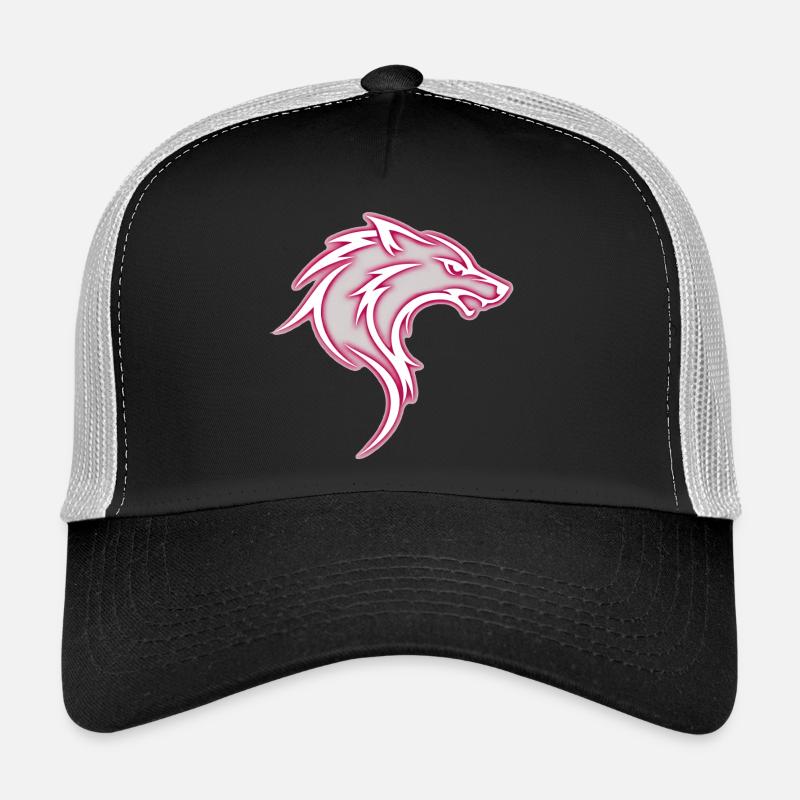 Aggressive pink stylized tribal wolf Trucker Cap