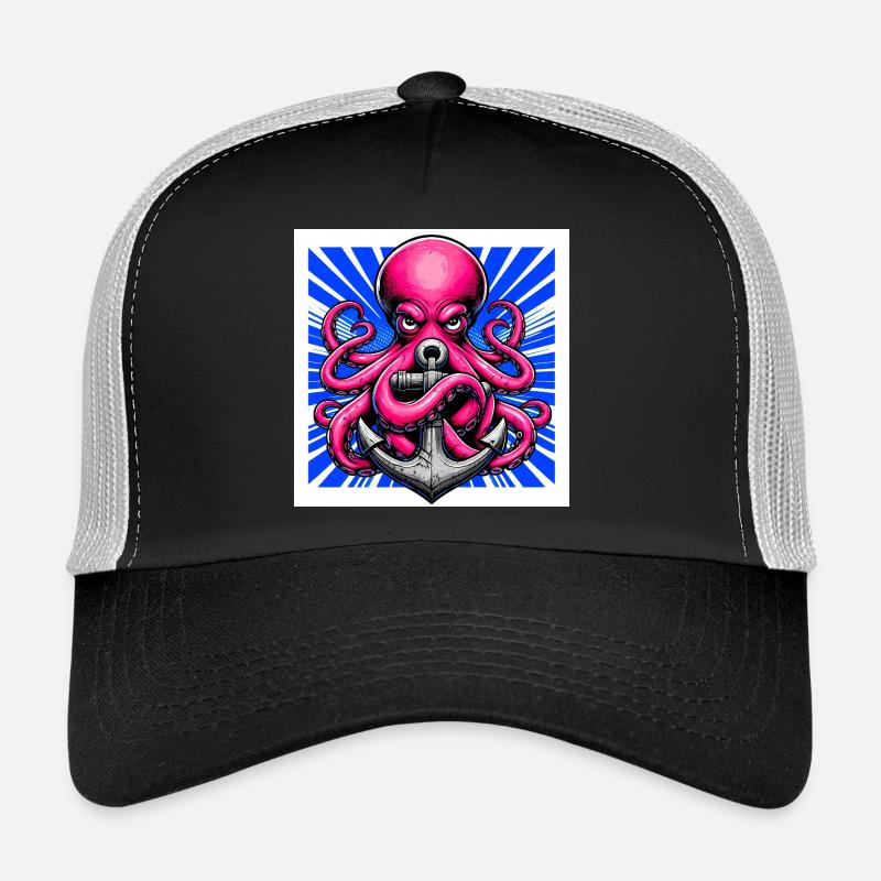 Octopus embraces an Anchor Trucker Cap