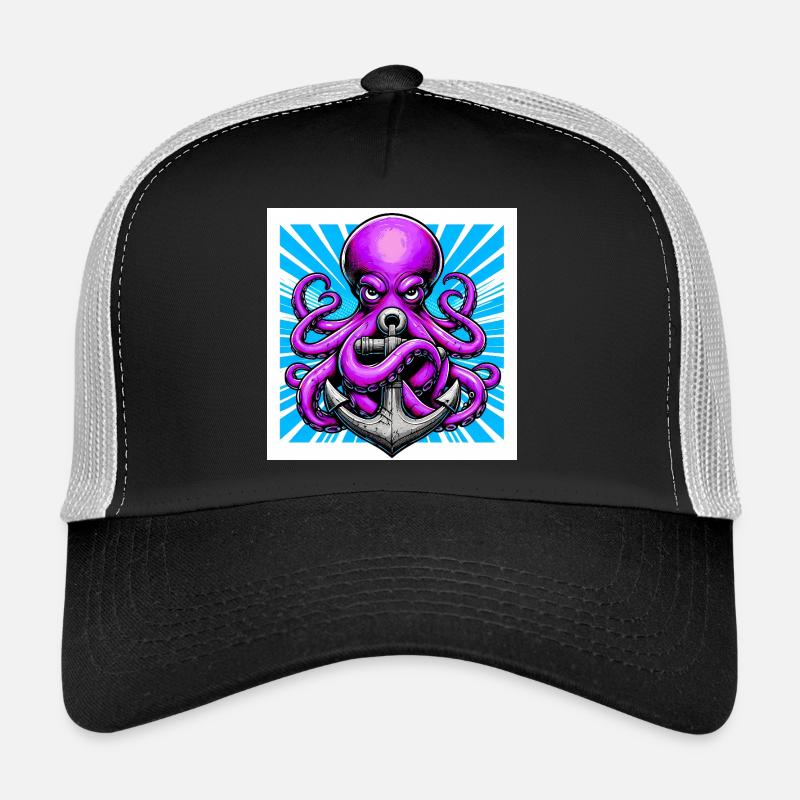 Octopus embraces an Anchor Trucker Cap