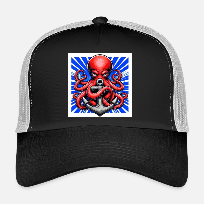 Octopus embraces an Anchor Trucker Cap