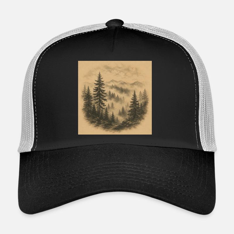 Paysage de brume forestière de Sépia Casquette trucker 