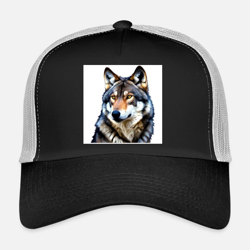Porträt eines Wolfes mit gelben Augen - Trucker Cap - Schwarz/Steingrau