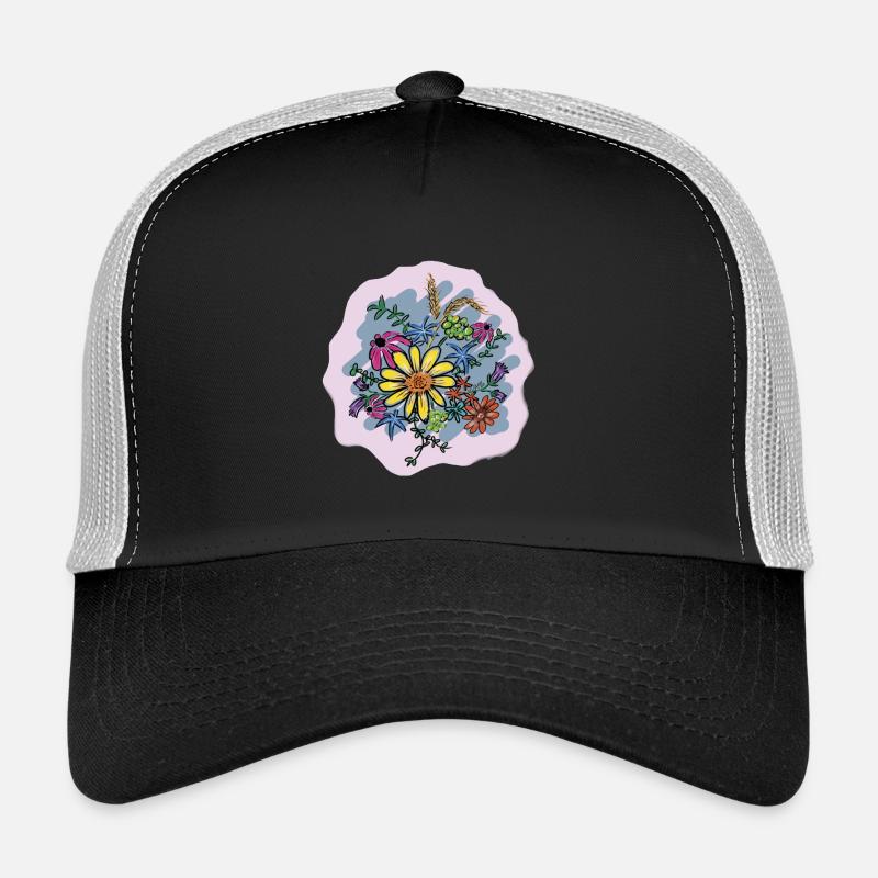 Illustration de bouquet de fleurs coloré - Casquette trucker  - noir/gris pierre