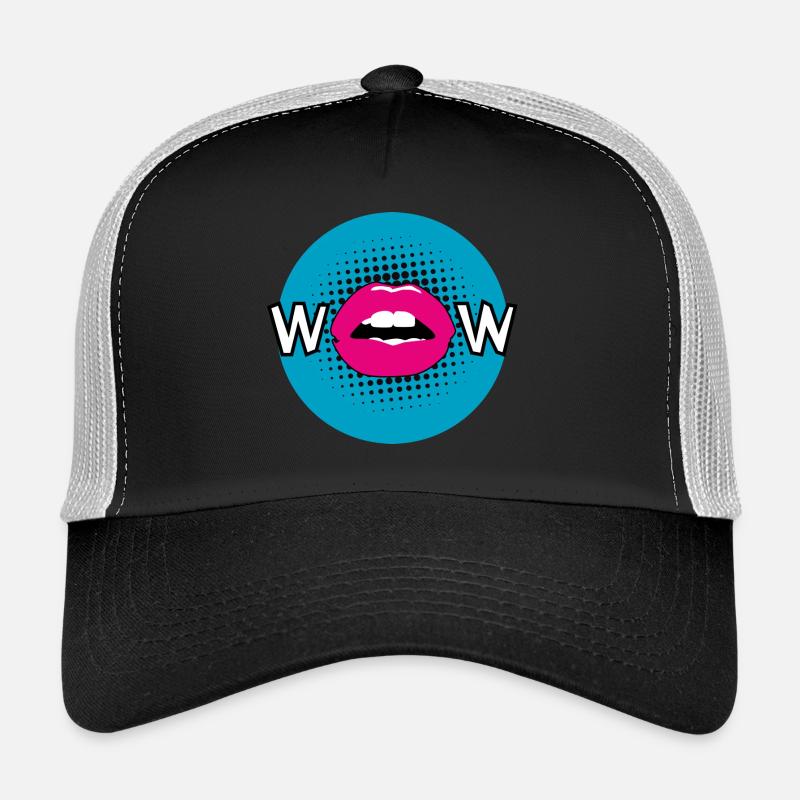 Pop Art / Comic: WOW - Mund, Lippen, Kussmund - Trucker Cap - Schwarz/Steingrau
